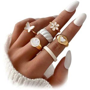 Cute Y2K Stackable Rings for Girls/Women, Smiley Face/Butterfly/Flower
